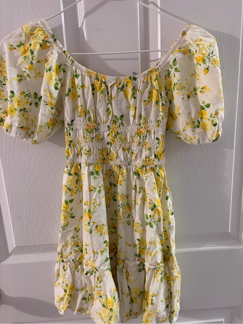 Place Cream Floral Puff Sleeve Dress with Yellow Blossoms